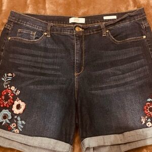Embroidered Denim Shorts